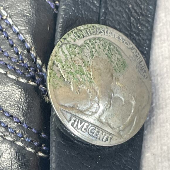 Vtg Black Leather Western Boot Fringe Crossbody Purse Indian Coin Blue Stitching - Picture 5 of 12